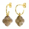 BOUCLES D'OREILLES PIERRE DE SOLEIL PETIT TREFLE OR JAUNE