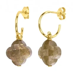 BOUCLES D'OREILLES PIERRE DE SOLEIL PETIT TREFLE OR JAUNE