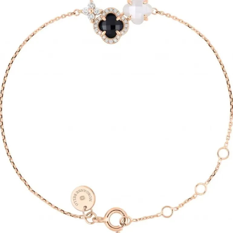 BRACELET BOUQUET ONYX & DIAMANTS ET NACRE BLANCHE + DIAMANTS OR ROSE