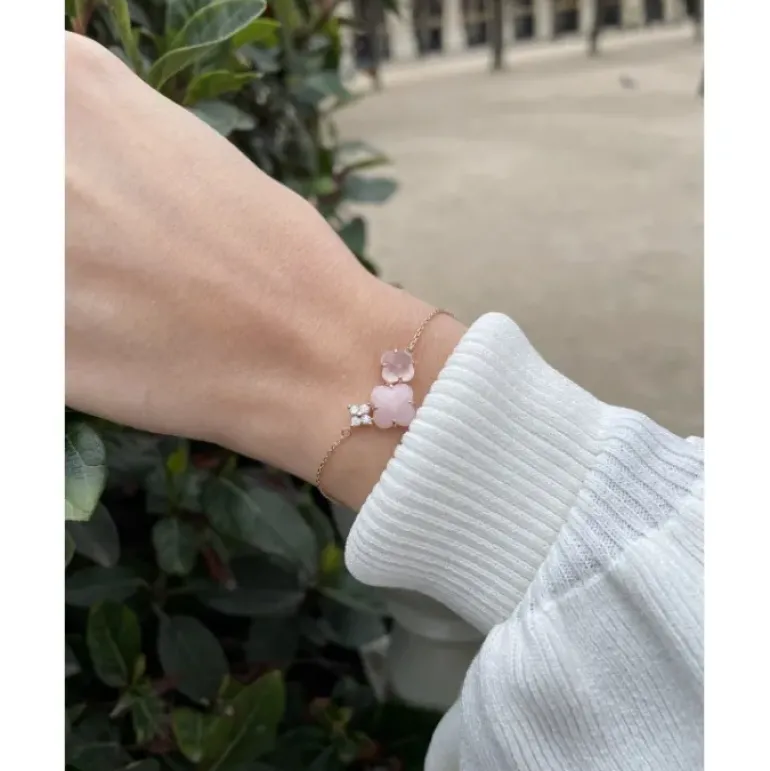 BRACELET BOUQUET OPALE ET QUARTZ ROSE + DIAMANTS OR ROSE