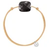 BRACELET CORDON BEIGE DORE ET COUSSIN OVERSIZE PIERRE DE LUNE HYPERSTHENE