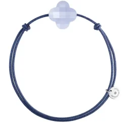 BRACELET CORDON BLEU JEAN TREFLE AGATE BLEUE DENTELLE