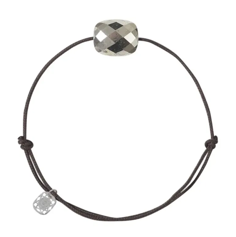 BRACELET CORDON CHOCOLAT COUSSIN PYRITE