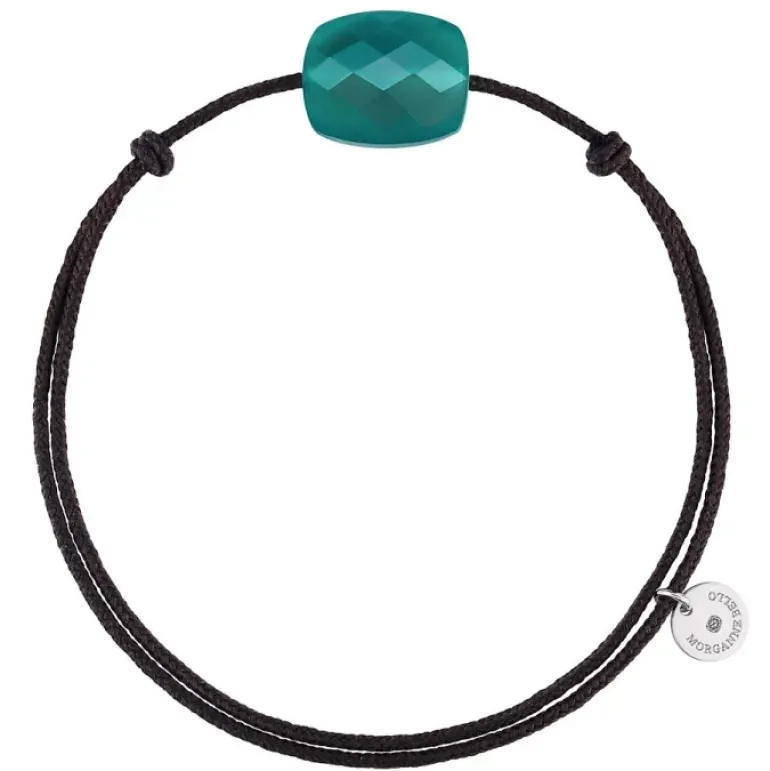 BRACELET CORDON CHOCOLAT COUSSIN AGATE VERTE