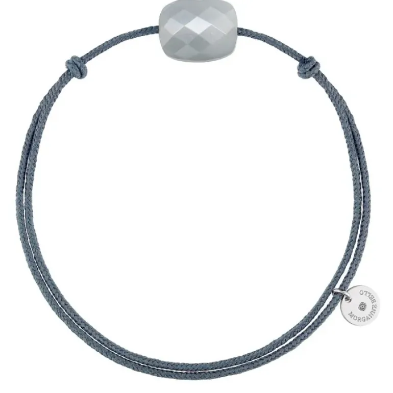 BRACELET CORDON GRIS COUSSIN PIERRE DE LUNE GRISE