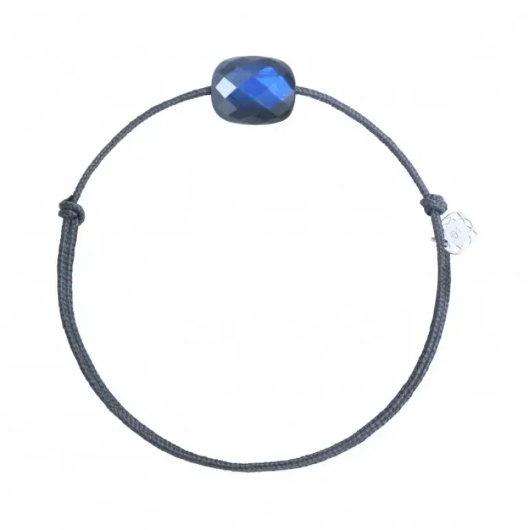 BRACELET CORDON GRIS COUSSIN LABRADORITE NOIRE