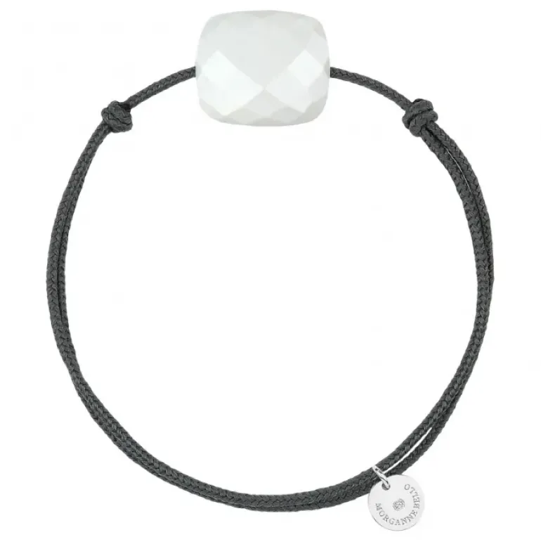BRACELET CORDON GRIS COUSSIN OVERSIZE AGATE BLANCHE