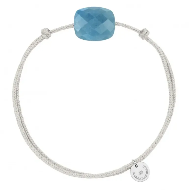 BRACELET CORDON GRIS SOURIS COUSSIN QUARTZ BLEU