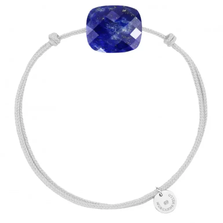 BRACELET CORDON GRIS SOURIS COUSSIN OVERSIZE LAPIS LAZULI