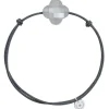 BRACELET CORDON GRIS TREFLE PIERRE DE LUNE GRISE