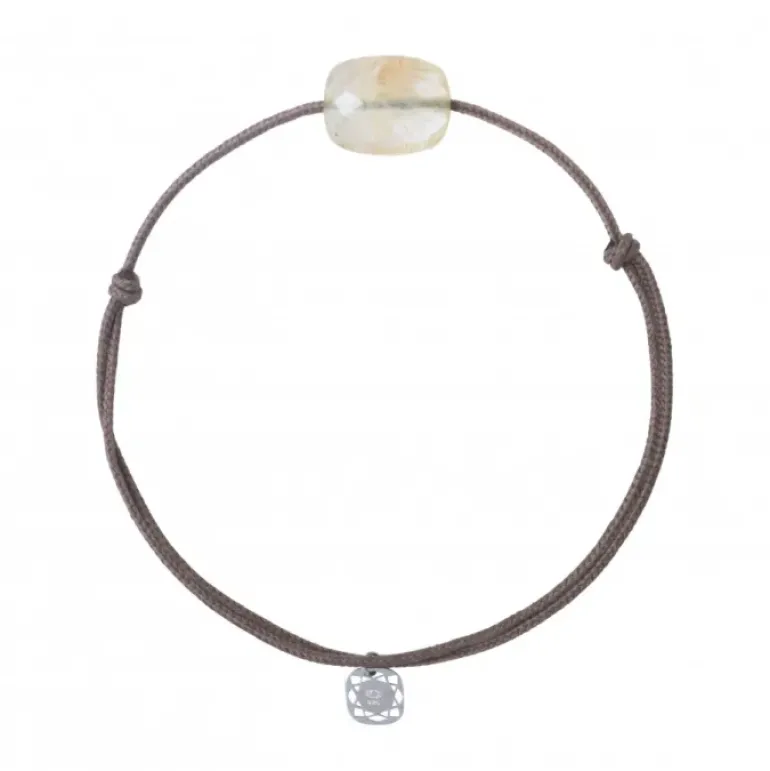 BRACELET CORDON TAUPE COUSSIN QUARTZ RUTILE