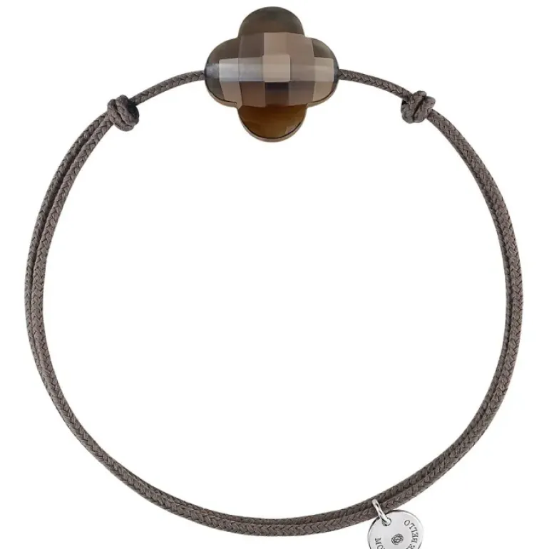 BRACELET CORDON TAUPE TREFLE QUARTZ FUME