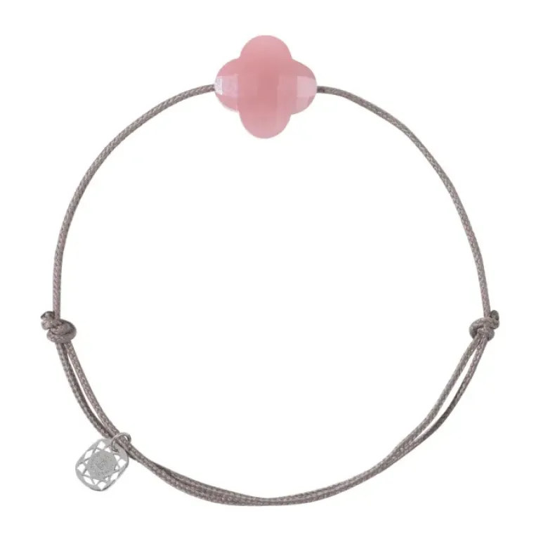 BRACELET CORDON TAUPE TREFLE QUARTZ GUAVA