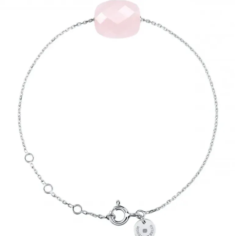 BRACELET OR BLANC COUSSIN QUARTZ ROSE POUDRE