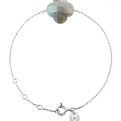 BRACELET OR BLANC TREFLE LABRADORITE