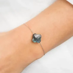 BRACELET OR BLANC TREFLE LABRADORITE
