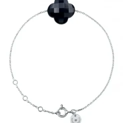 BRACELET OR BLANC TREFLE ONYX