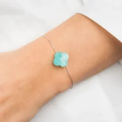 BRACELET OR BLANC TREFLE AMAZONITE