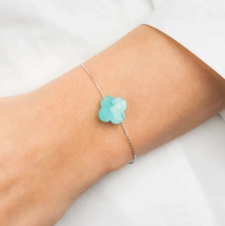 BRACELET OR BLANC TREFLE AMAZONITE