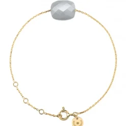 BRACELET OR JAUNE COUSSIN PIERRE DE LUNE GRISE
