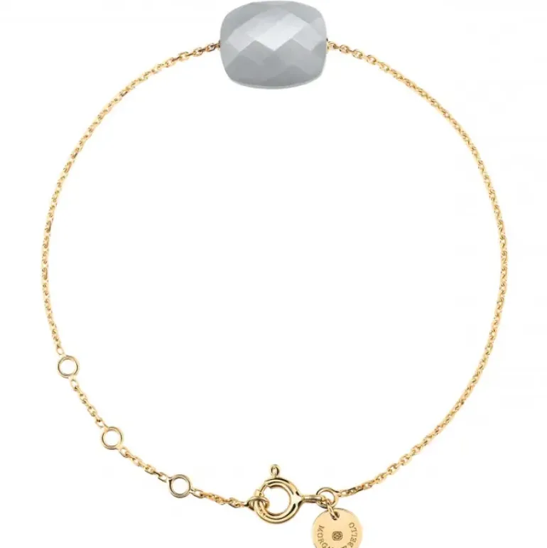 BRACELET OR JAUNE COUSSIN PIERRE DE LUNE GRISE