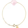 BRACELET OR JAUNE TREFLE QUARTZ ROSE POUDRE
