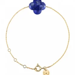 BRACELET OR JAUNE TREFLE LAPIS LAZULI