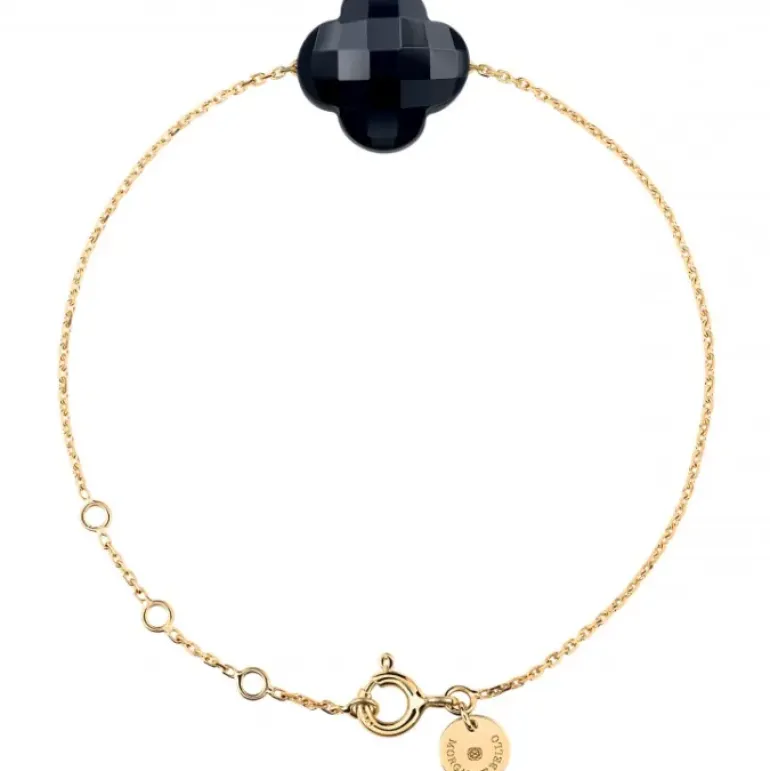 BRACELET OR JAUNE TREFLE ONYX