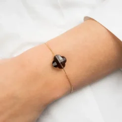 BRACELET OR JAUNE TREFLE QUARTZ FUME