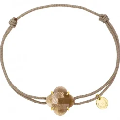 BRACELET VICTORIA CORDON BEIGE DORE PIERRE DE SOLEIL OR JAUNE