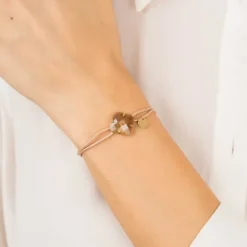 BRACELET VICTORIA CORDON BEIGE DORE PIERRE DE SOLEIL OR JAUNE