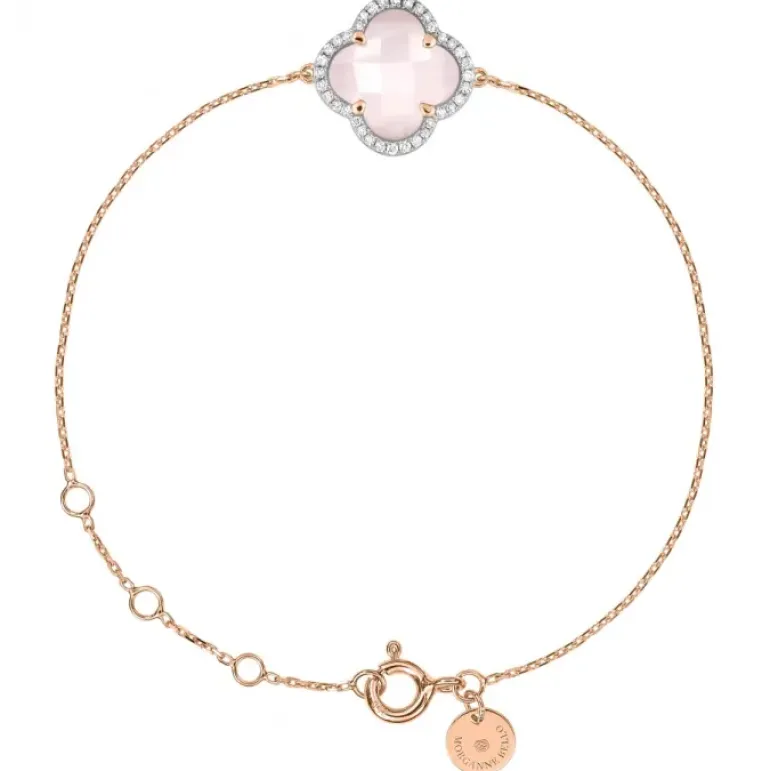 BRACELET VICTORIA DIAMANTS QUARTZ ROSE MILKY + DIAMANTS OR ROSE