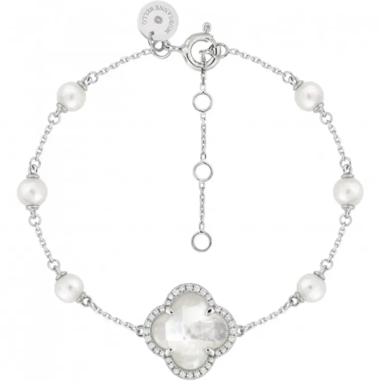 BRACELET VICTORIA PERLES ET NACRE BLANCHE + DIAMANTS OR BLANC