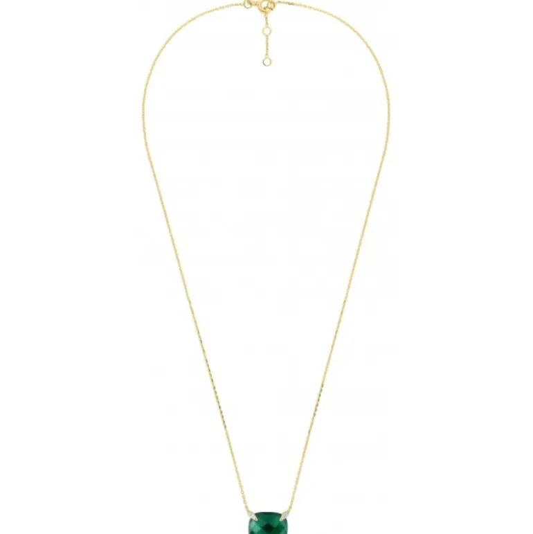 COLLIER AGATE VERTE COUSSIN + DIAMANTS OR JAUNE