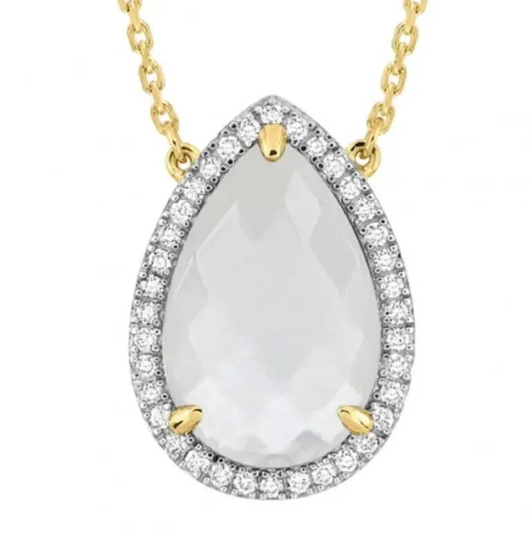 COLLIER ALMA NACRE BLANCHE ET DIAMANTS OR JAUNE