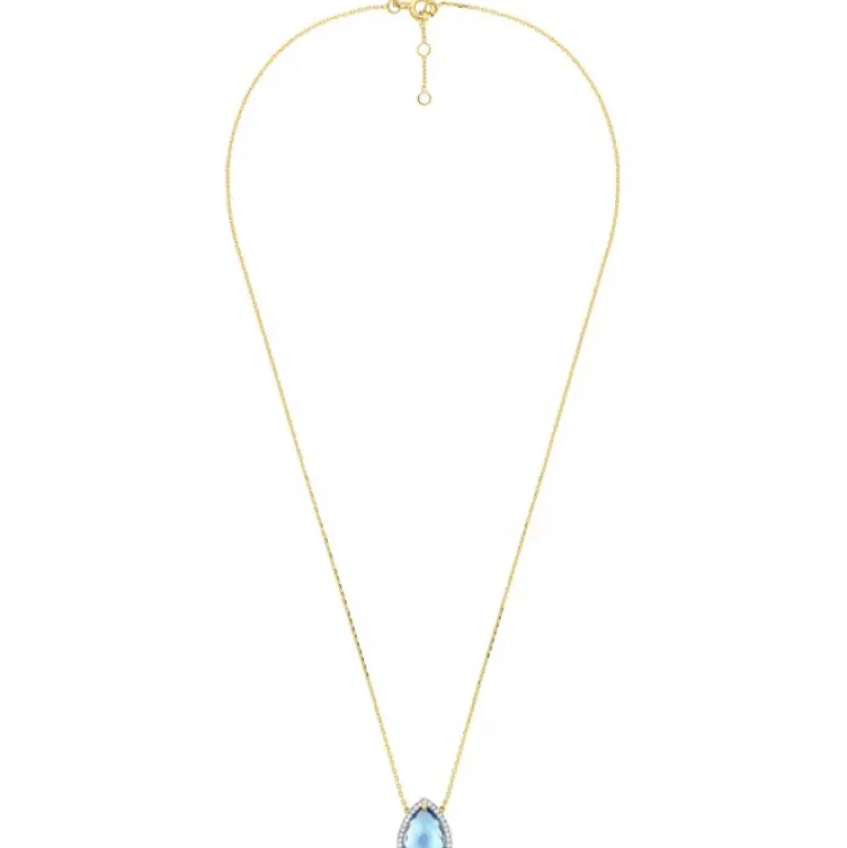 COLLIER ALMA TOPAZE SWISS BLUE ET DIAMANTS OR JAUNE