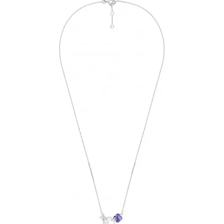 COLLIER BOUQUET NACRE BLANCHE ET IOLITE + DIAMANTS OR BLANC