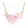 COLLIER BOUQUET OPALE ET QUARTZ ROSE + DIAMANTS OR ROSE