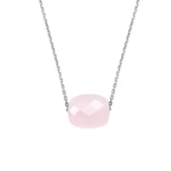 COLLIER OR BLANC COUSSIN QUARTZ ROSE POUDRE