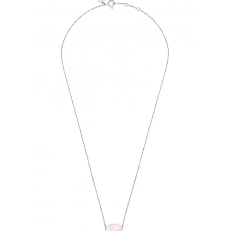 COLLIER OR BLANC COUSSIN QUARTZ ROSE POUDRE