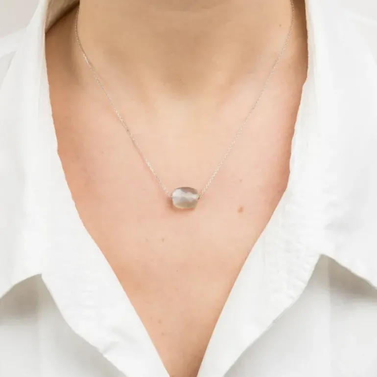 COLLIER OR BLANC COUSSIN PIERRE DE LUNE GRISE