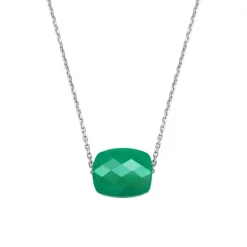 COLLIER OR BLANC COUSSIN AGATE VERTE