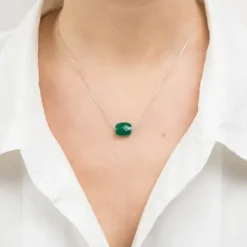 COLLIER OR BLANC COUSSIN AGATE VERTE
