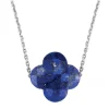 COLLIER OR BLANC TREFLE LAPIS LAZULI