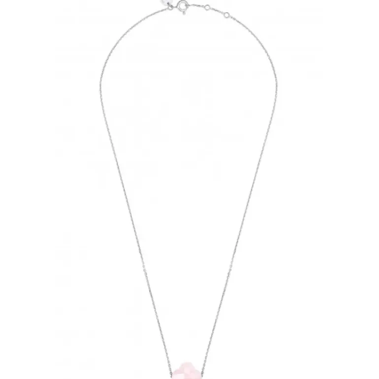 COLLIER OR BLANC TREFLE QUARTZ ROSE POUDRE