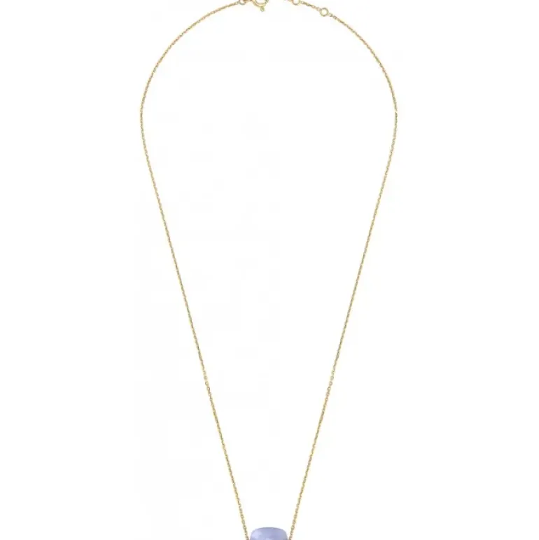 COLLIER OR JAUNE COUSSIN AGATE BLEUE DENTELLE