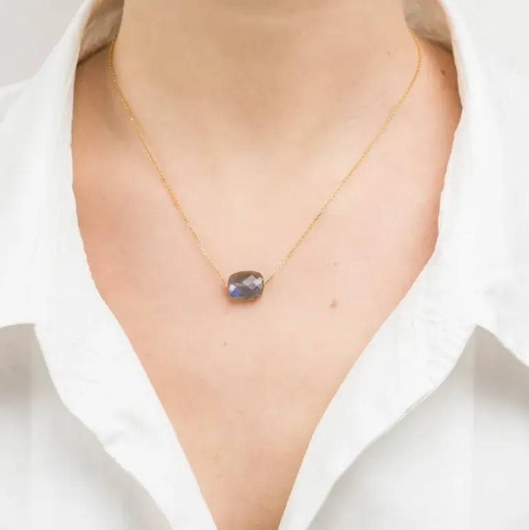 COLLIER OR JAUNE COUSSIN LABRADORITE