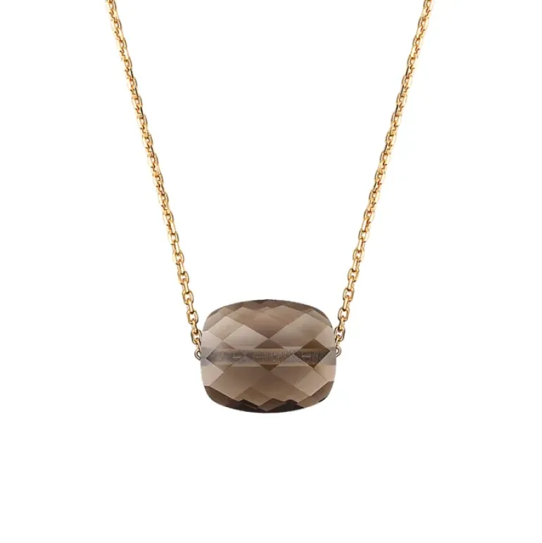 COLLIER OR JAUNE COUSSIN QUARTZ FUME