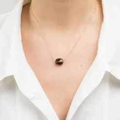COLLIER OR JAUNE COUSSIN QUARTZ FUME