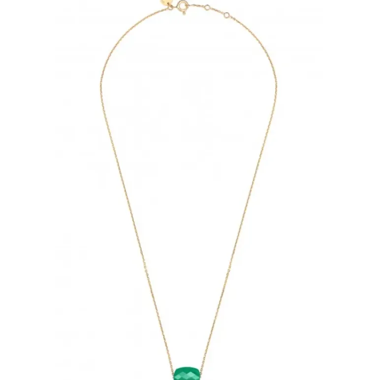 COLLIER OR JAUNE COUSSIN AGATE VERTE